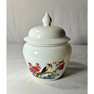 Vintage Avon “Dynasty” Milk Glass Ginger Jar Oriole Floral Collectible 1960s